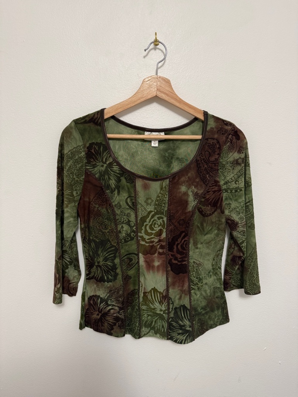 Dressbarn Forest Green Vintage Y2K Corset Style 3/4 Sleeve Shirt